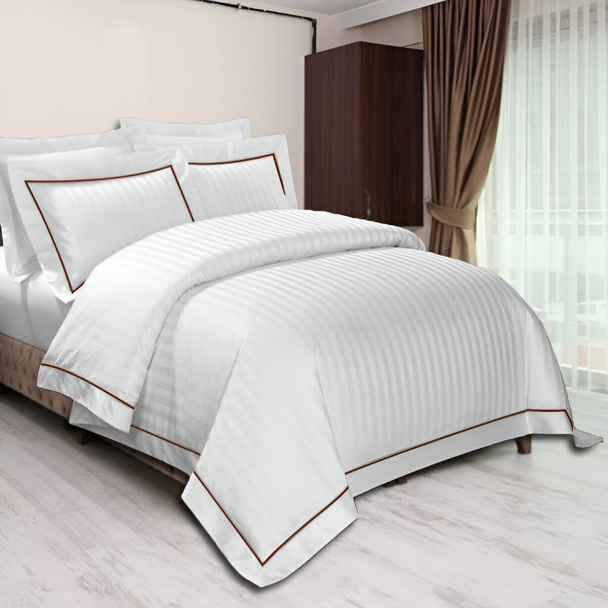400TC Cotton Single Edge Embroidery Sateen Stripe Duvet Cover Set