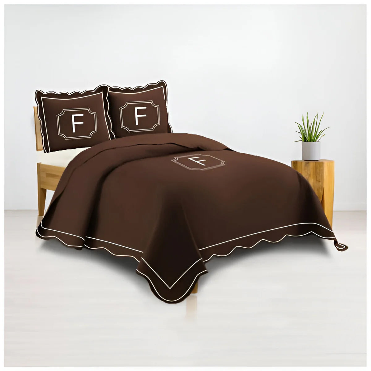 Monogram 400TC Luxurious Wavy Embroidery & Border Cotton Sateen Duvet Cover Set