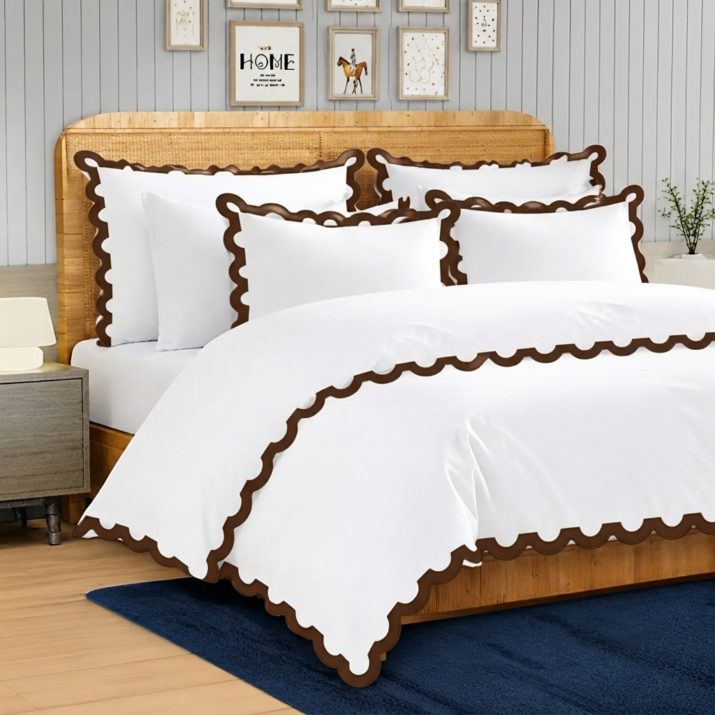 400TC U Shape Applique Embroidery Cotton Duvet Cover Set