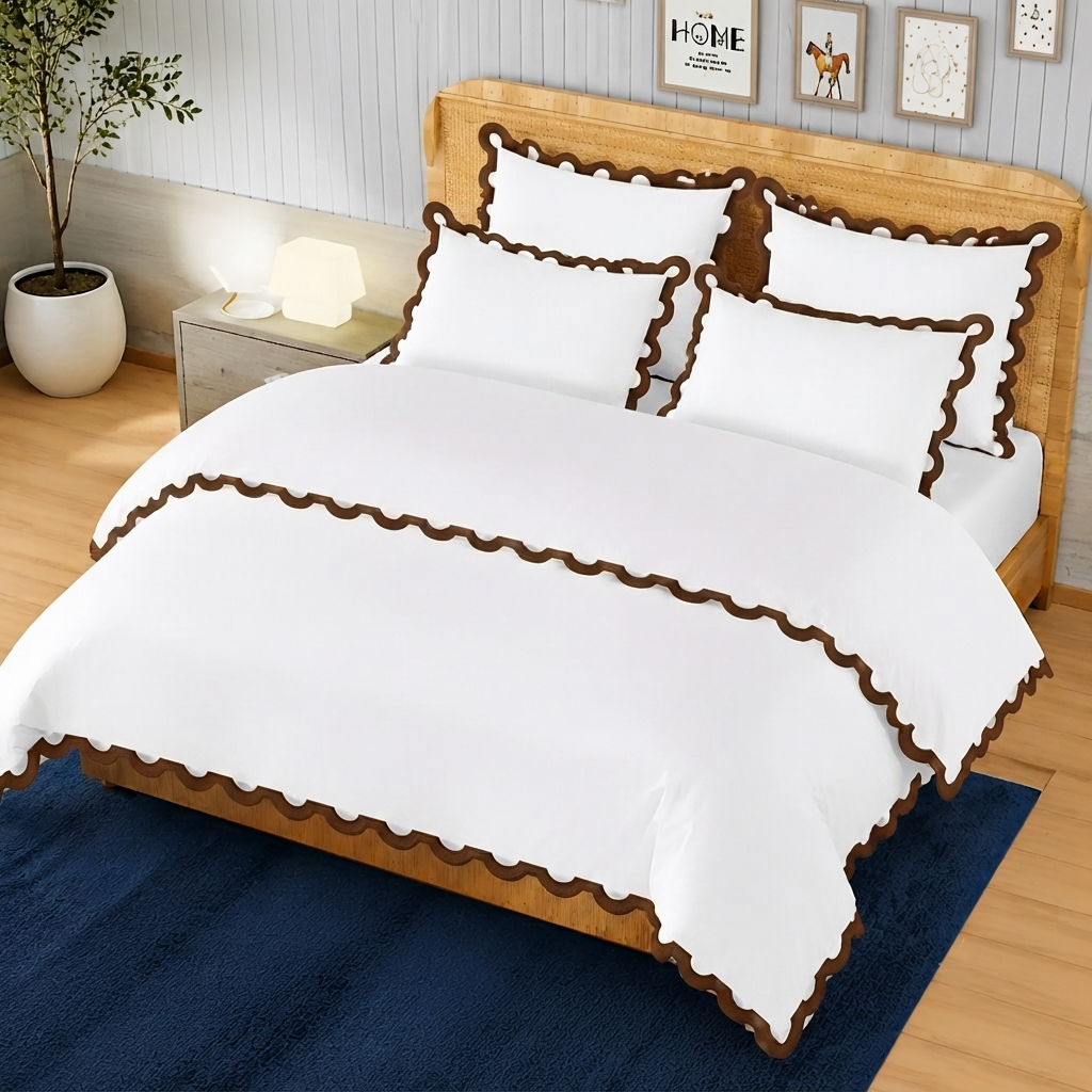 400TC U Shape Applique Embroidery Cotton Duvet Cover Set