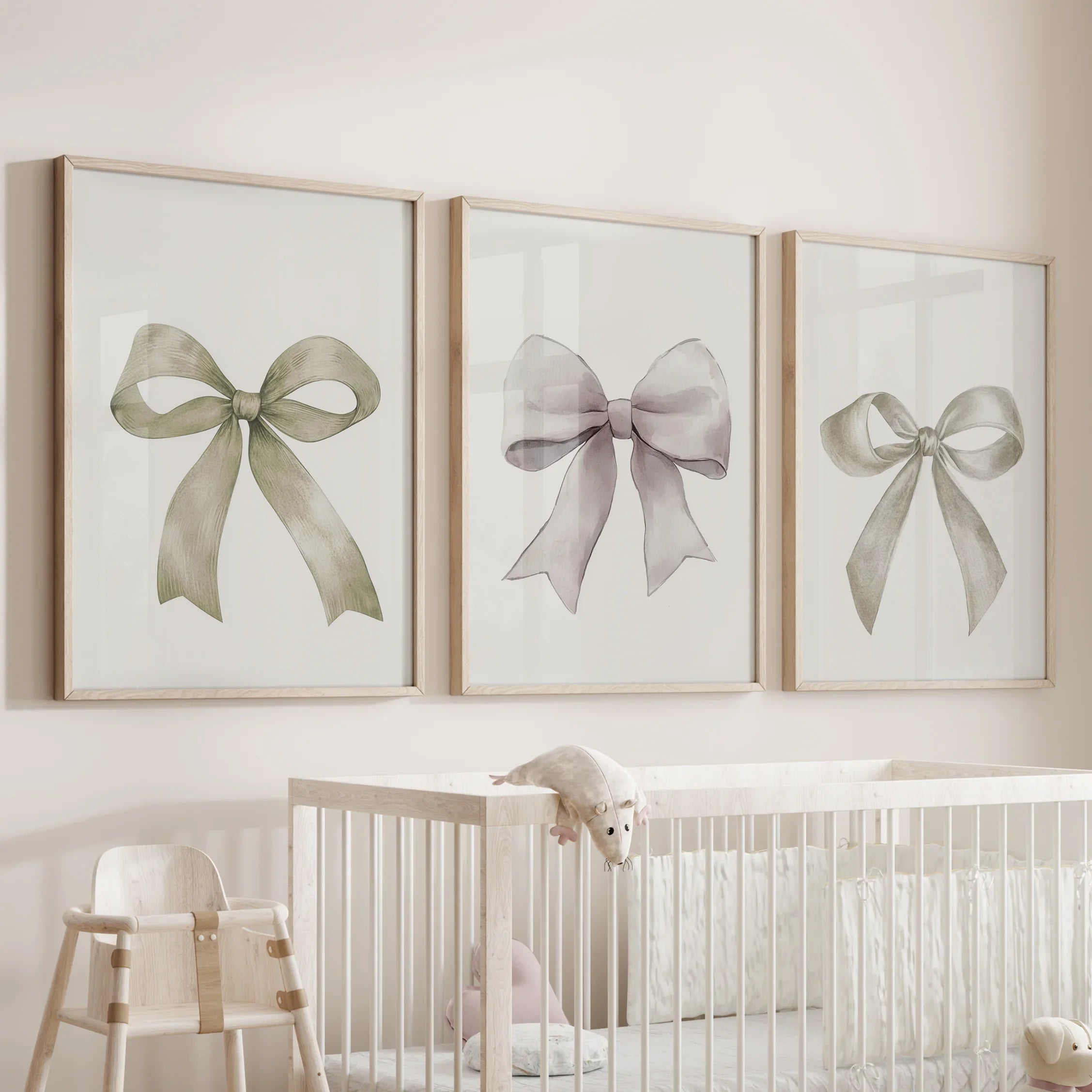 Aesthetic Bow Wall Art Set of 3. Neutral Gallery Set