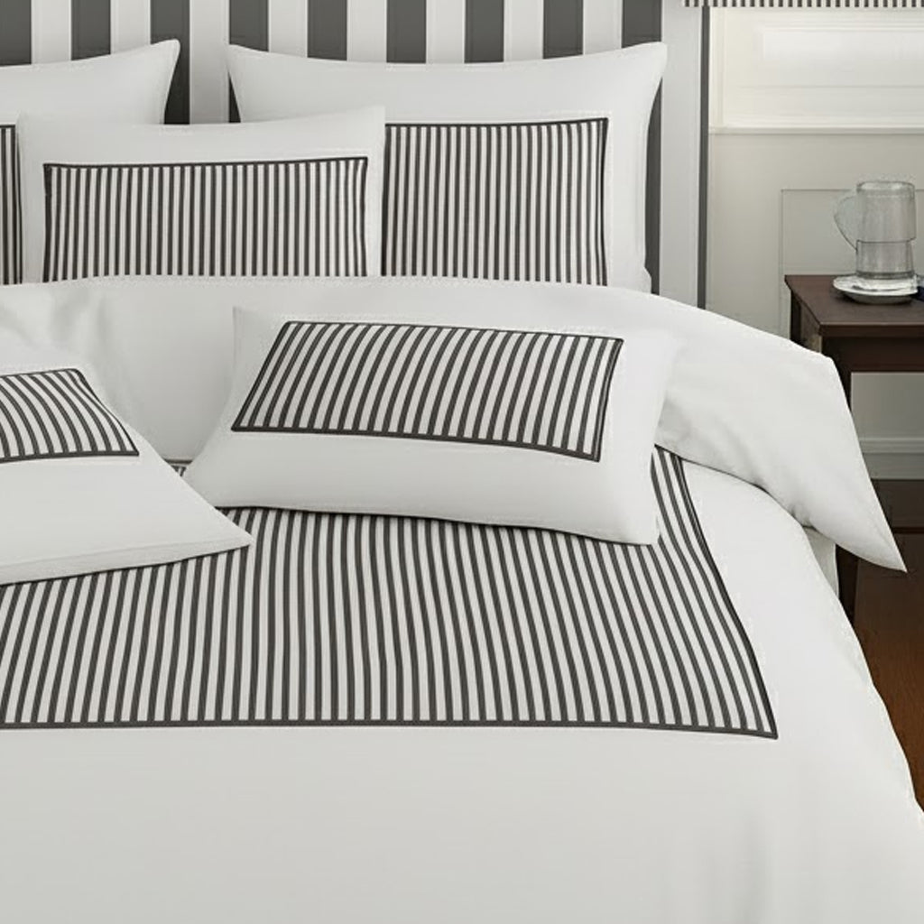 Classic Applique Ticking Stripe Cotton Duvet Cover Set