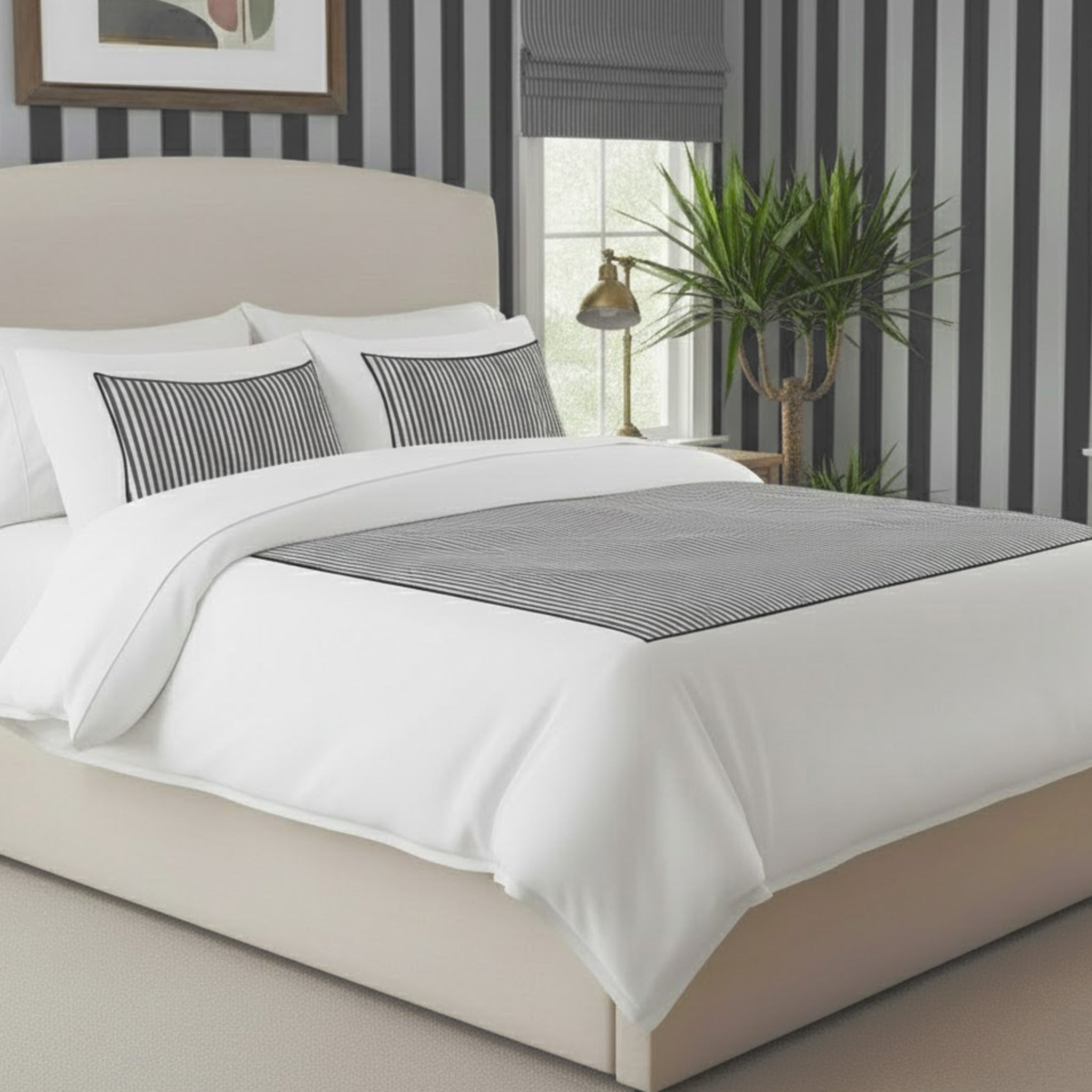 Classic Applique Ticking Stripe Cotton Duvet Cover Set