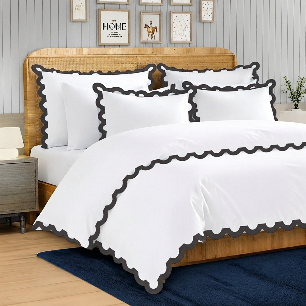 400TC U Shape Applique Embroidery Cotton Duvet Cover Set