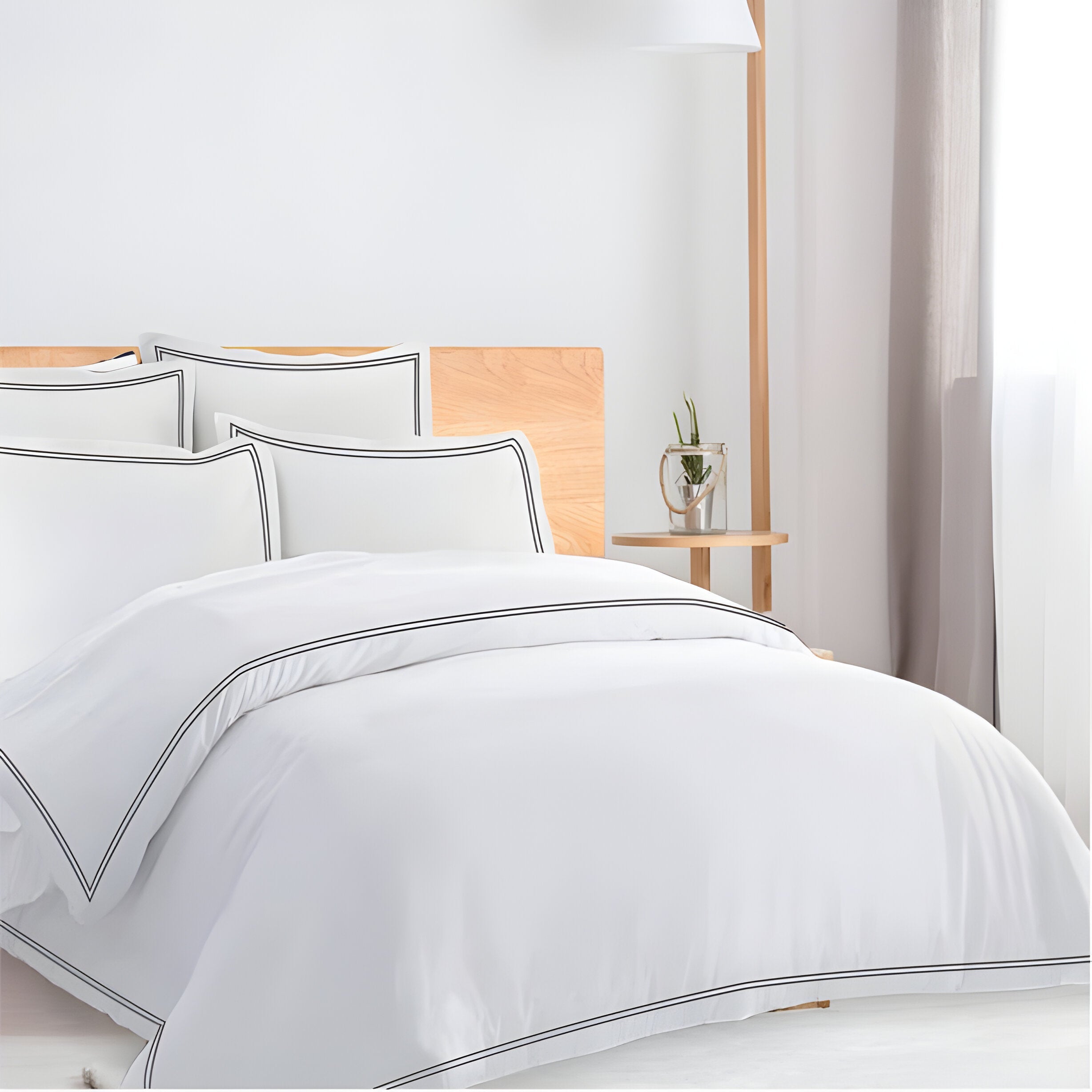 400TC Cotton Double Edge Embroidery Sateen Solid Duvet Cover Set