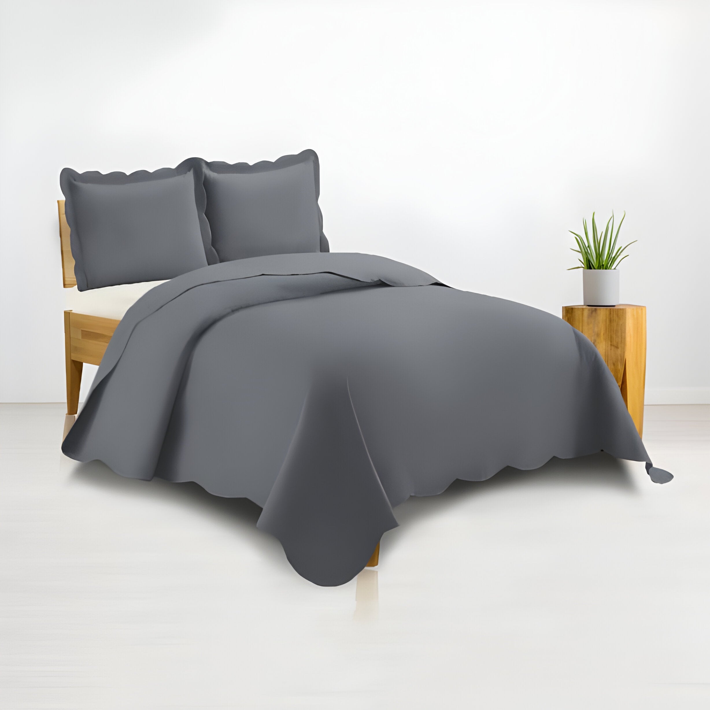 400TC Cotton Sateen Solid Scalloped Duvet Cover Set