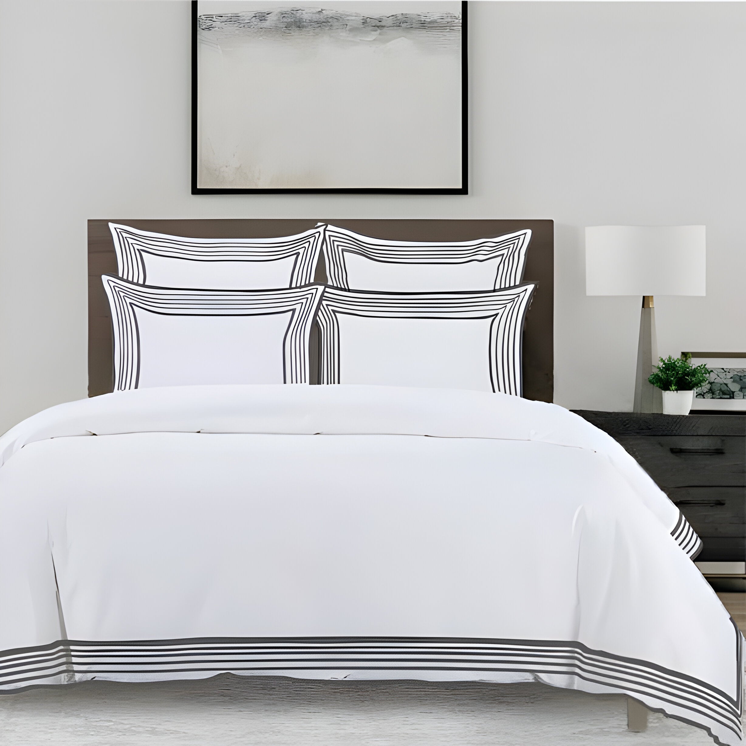 Smart Border 400TC Cotton Embroidery Sateen Solid Duvet Cover Set