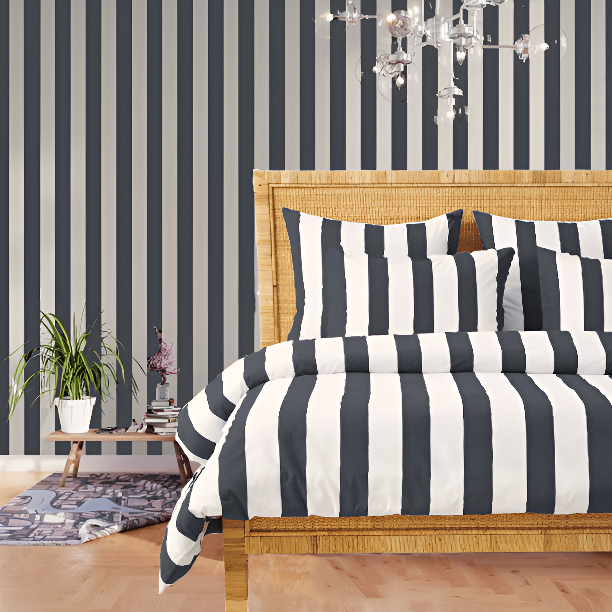 400TC Stripe Border Frame Cotton Sateen Duvet Cover Set