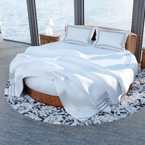 400TC Cotton Triple Embroidery Sateen Solid Round Duvet Cover Set