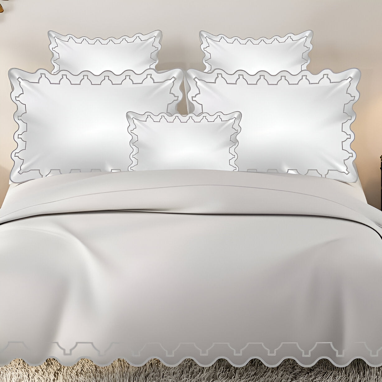 Imaginary Scallop 400TC Cotton Embroidery Sateen Solid Duvet Cover Set