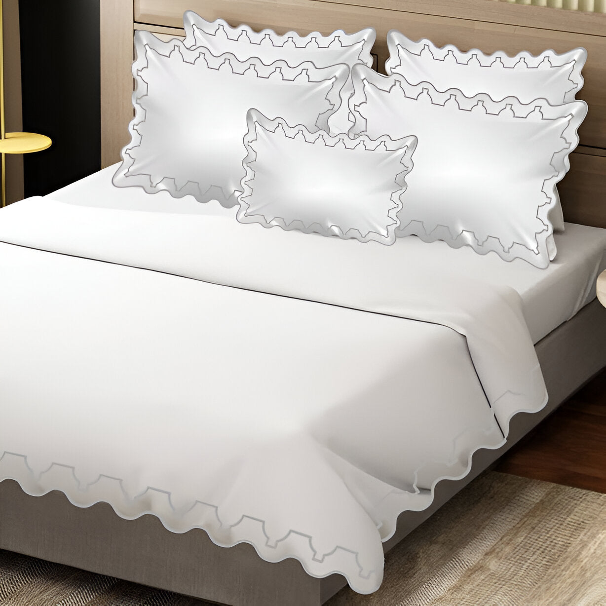Imaginary Scallop 400TC Cotton Embroidery Sateen Solid Duvet Cover Set