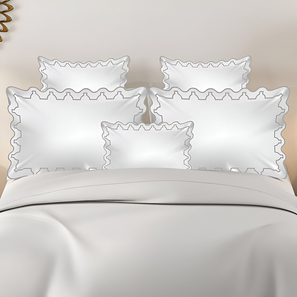 Imaginary Scallop 400TC Cotton Embroidery Sateen Solid Duvet Cover Set