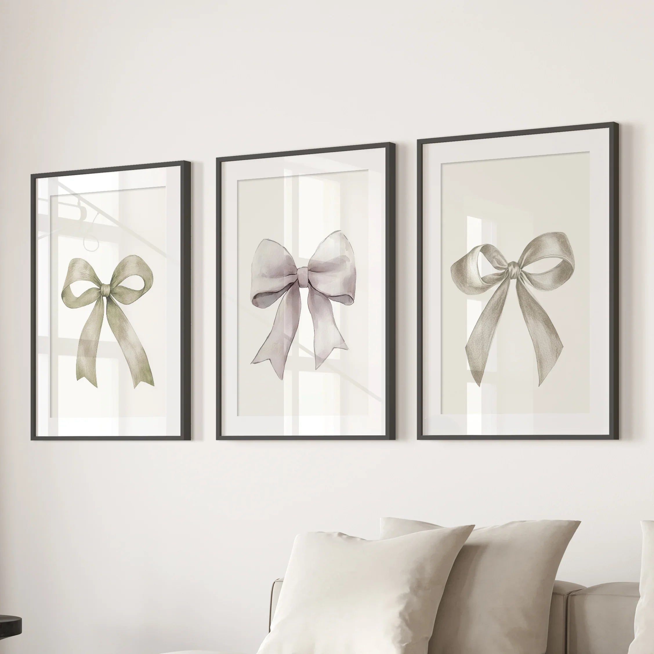 Aesthetic Bow Wall Art Set of 3. Neutral Gallery Set