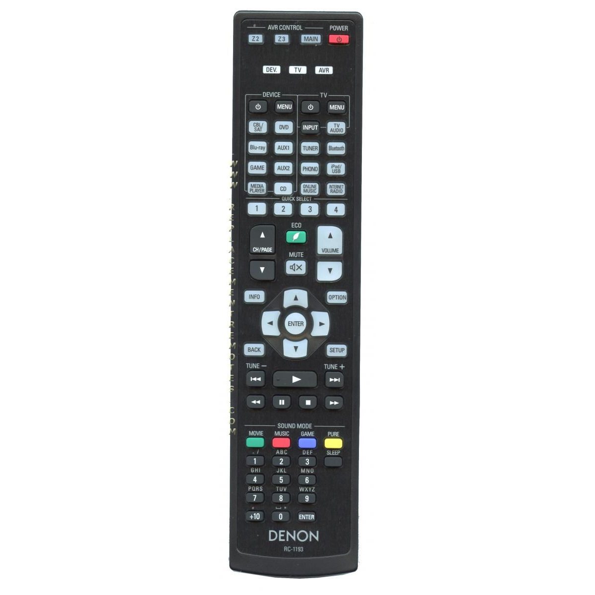 Denon RC-1193 A/V Receiver Remote Control | AVRX4100 | AVRX4200 | AVRX6200 - 30701016200AD