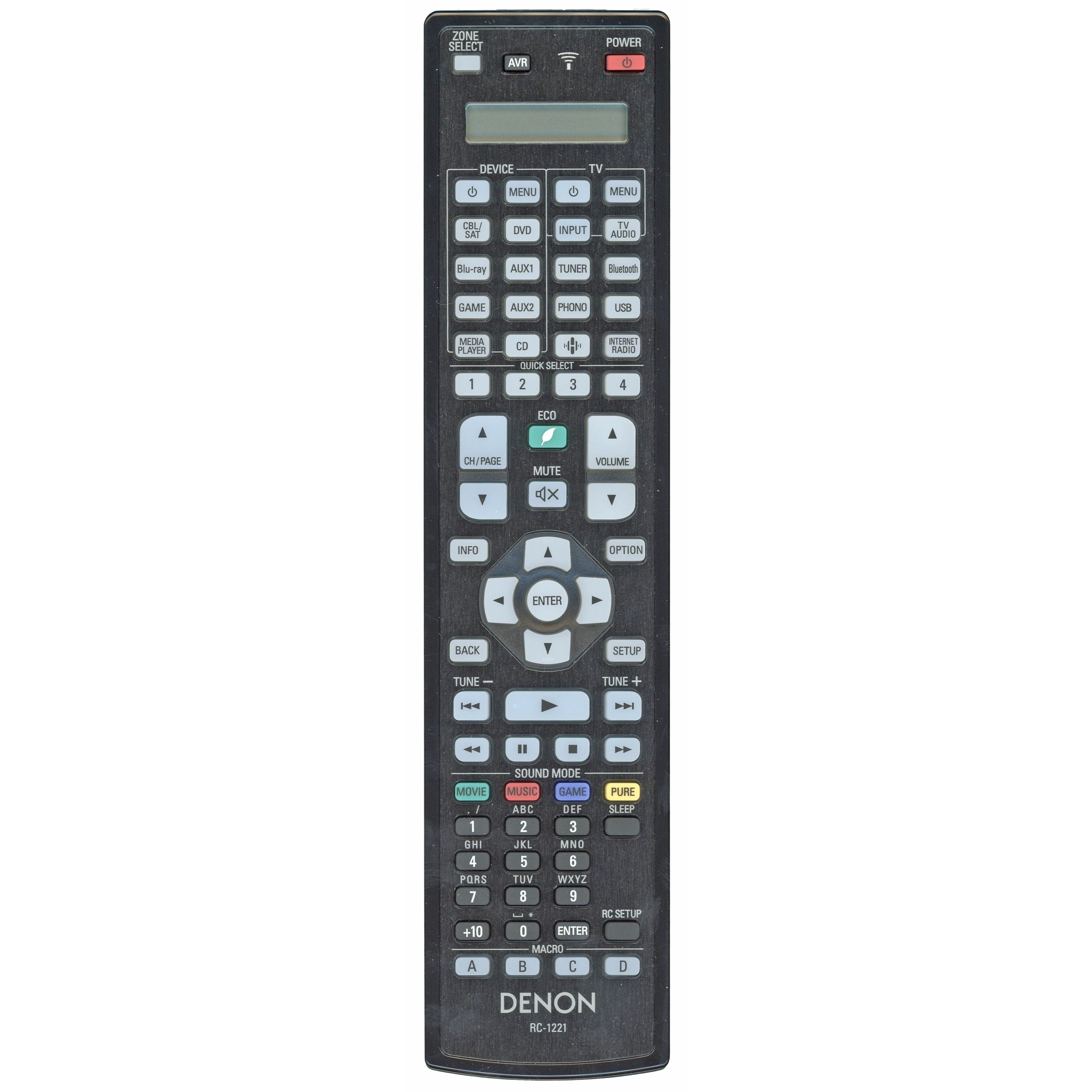 Denon RC-1221 A/V Receiver Remote Control | Motion-lit Backlight | AVRA110 - 30701025200AS