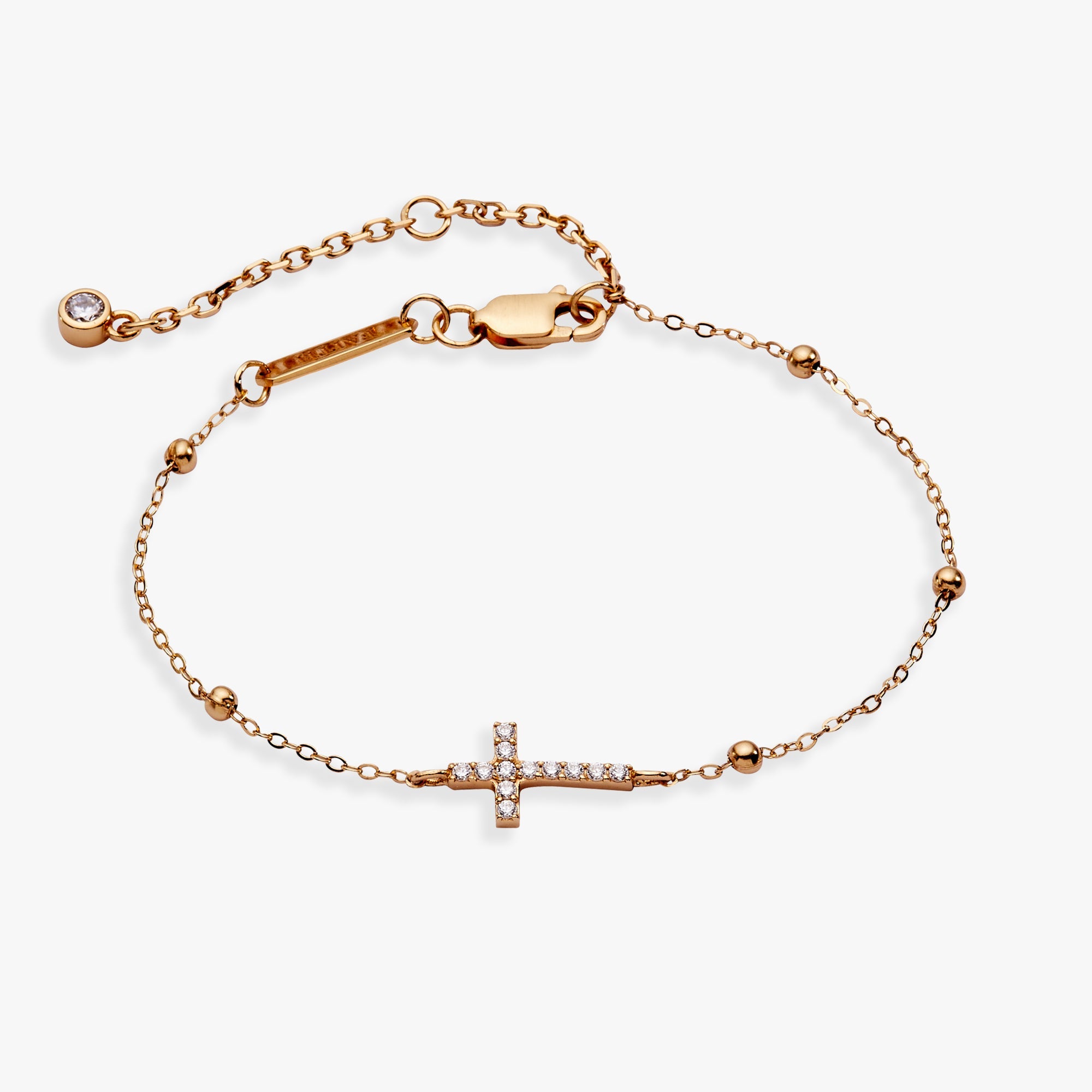 Kreuz zartes Pave-Kristall-Perlenarmband