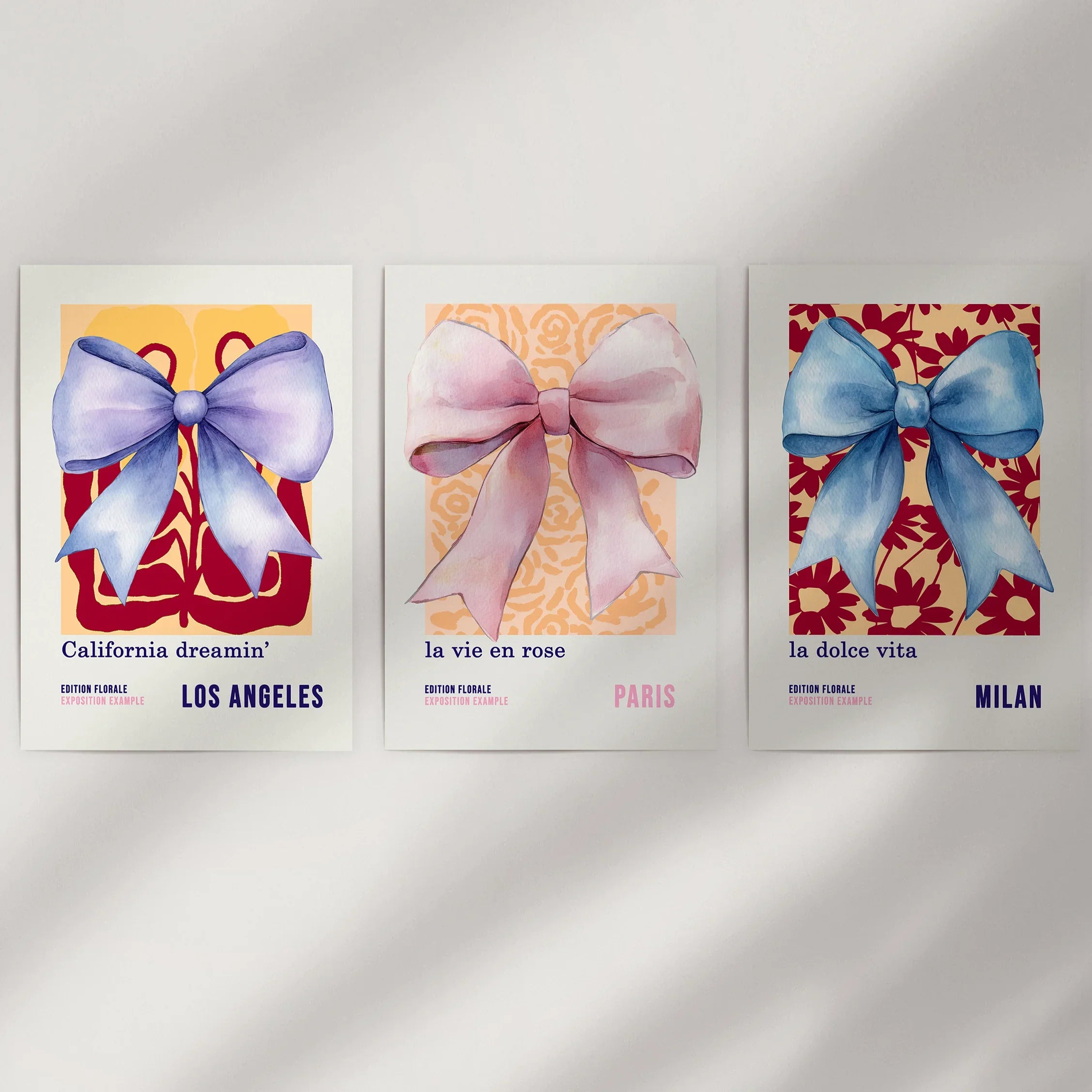 Girly Bow Wall Art Trio. Preppy Pastel Fashion Quotes Posters