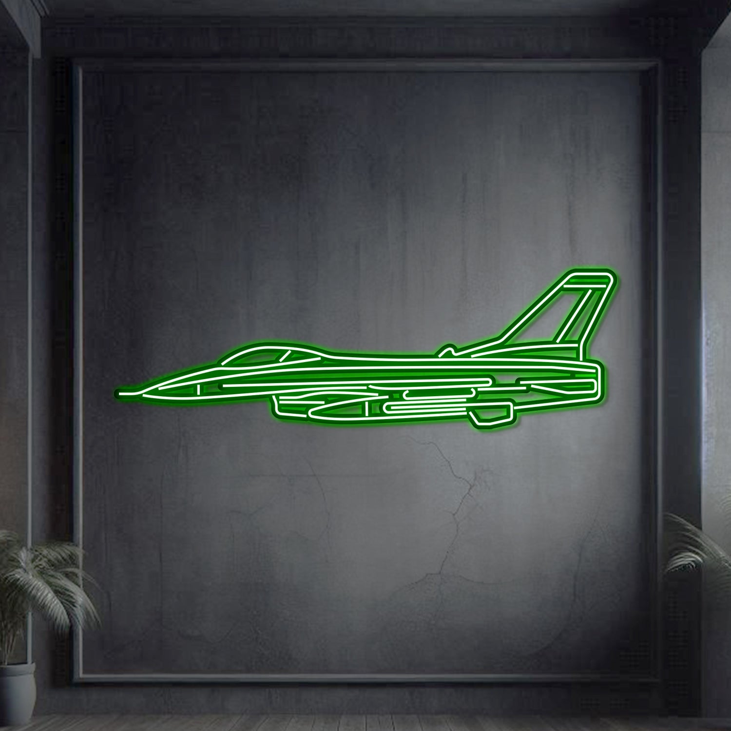 F-16 Falcon Metall Neon Flugzeug Wandkunst - NCN0038