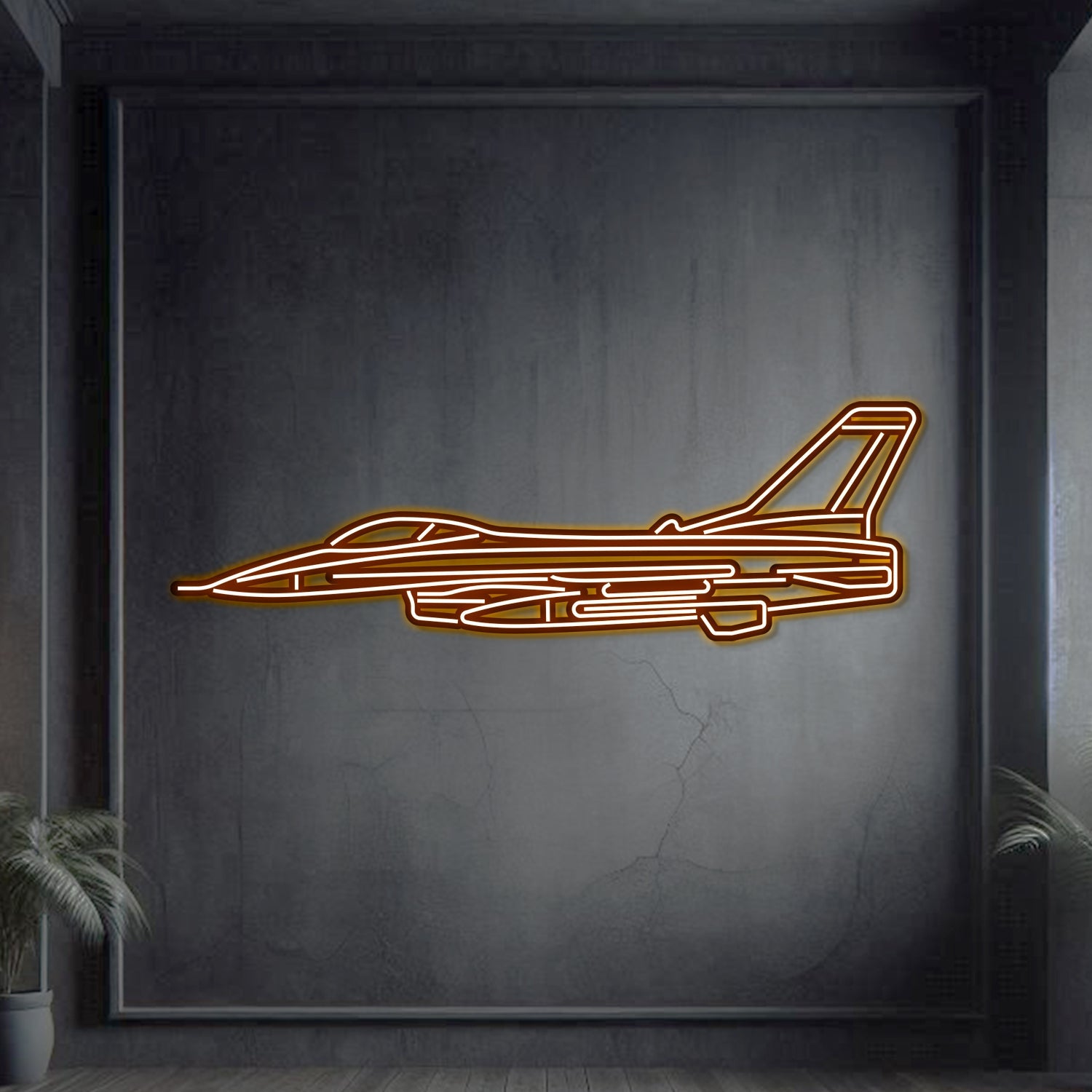 F-16 Falcon Metall Neon Flugzeug Wandkunst - NCN0038