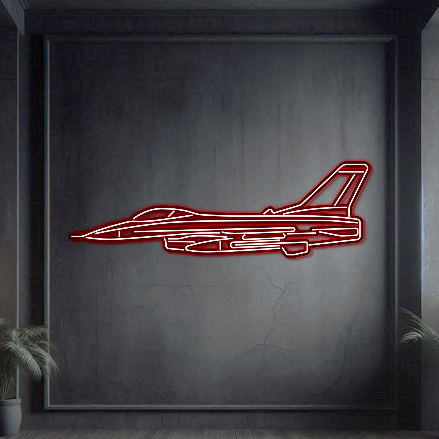 F-16 Falcon Metall Neon Flugzeug Wandkunst - NCN0038