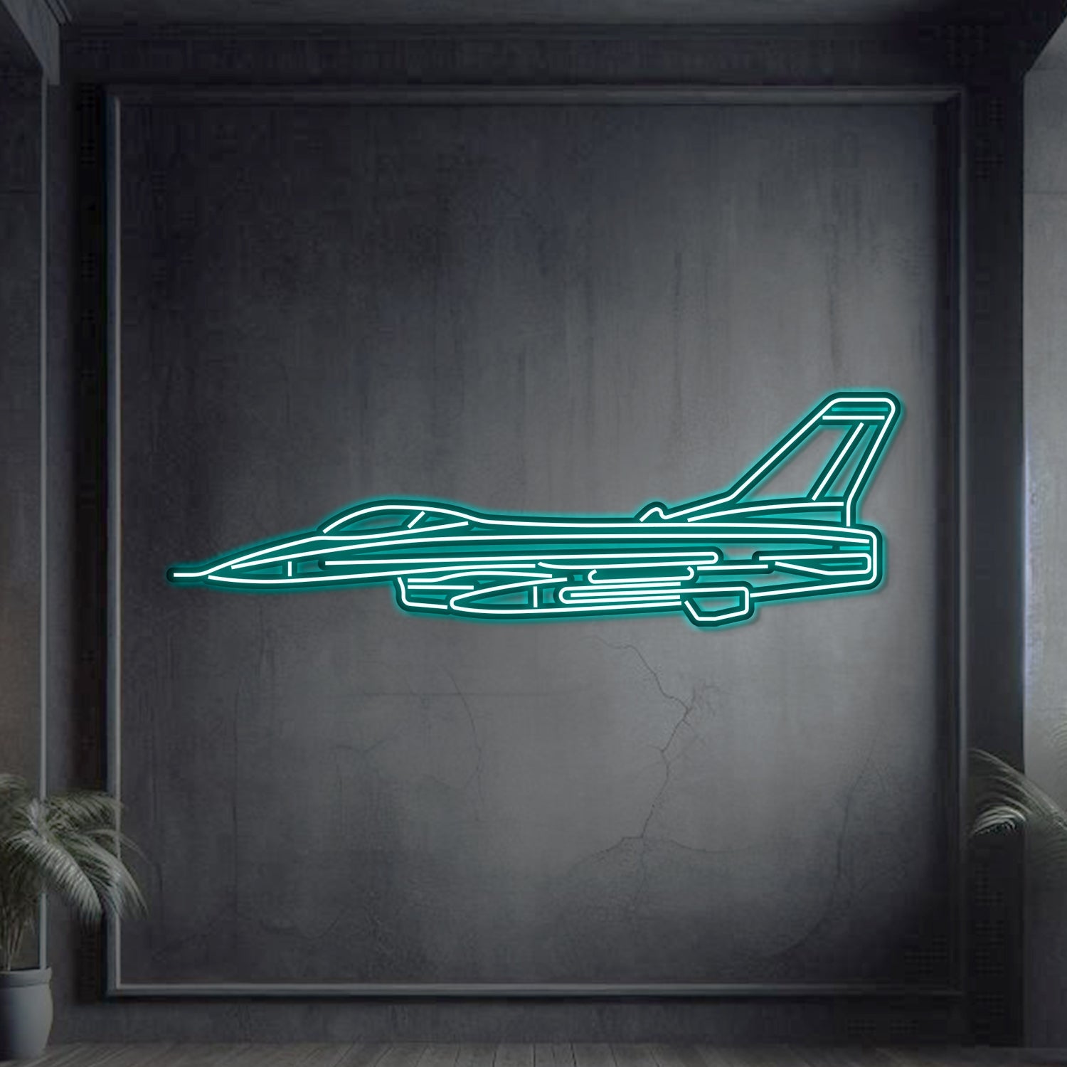 F-16 Falcon Metall Neon Flugzeug Wandkunst - NCN0038