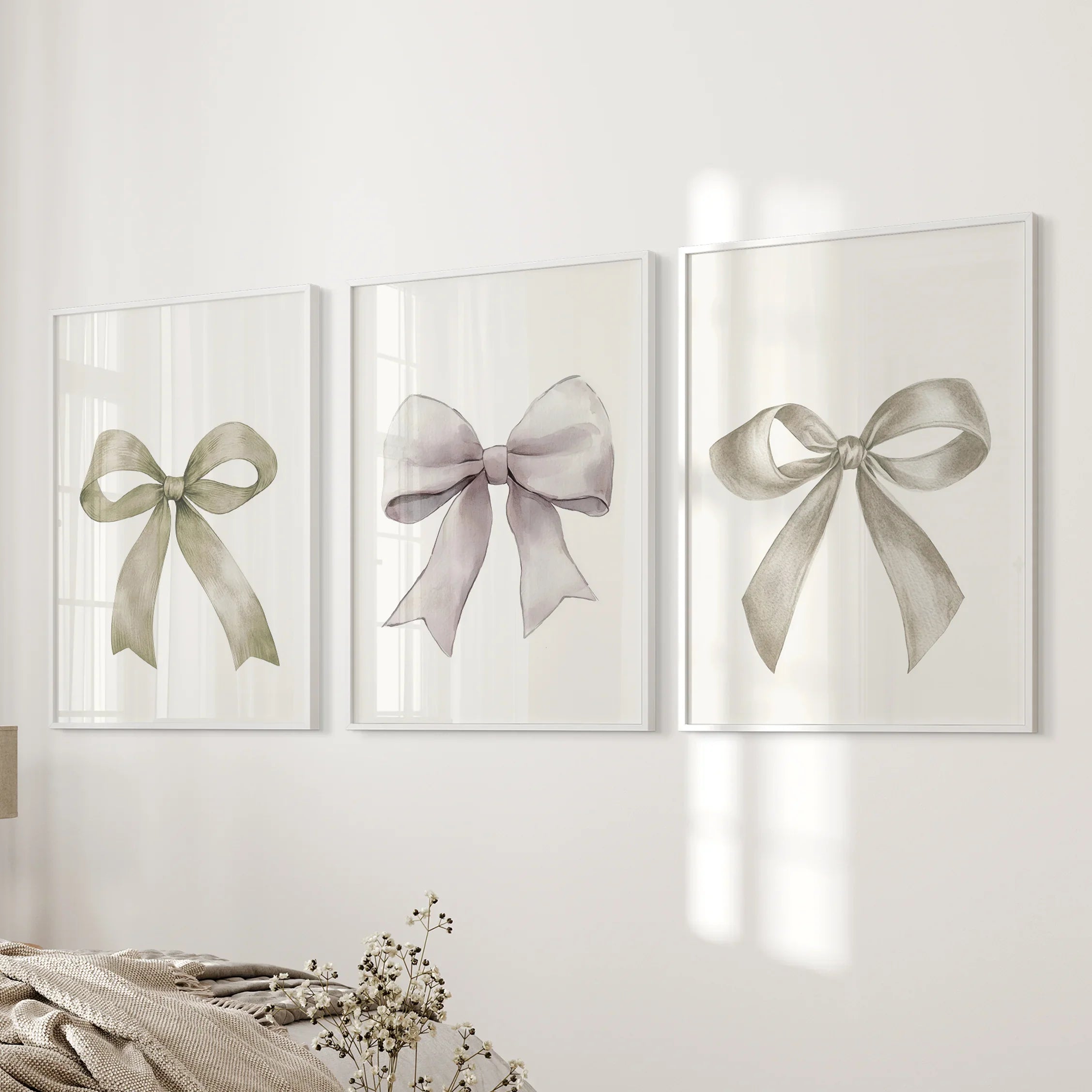 Aesthetic Bow Wall Art Set of 3. Neutral Gallery Set