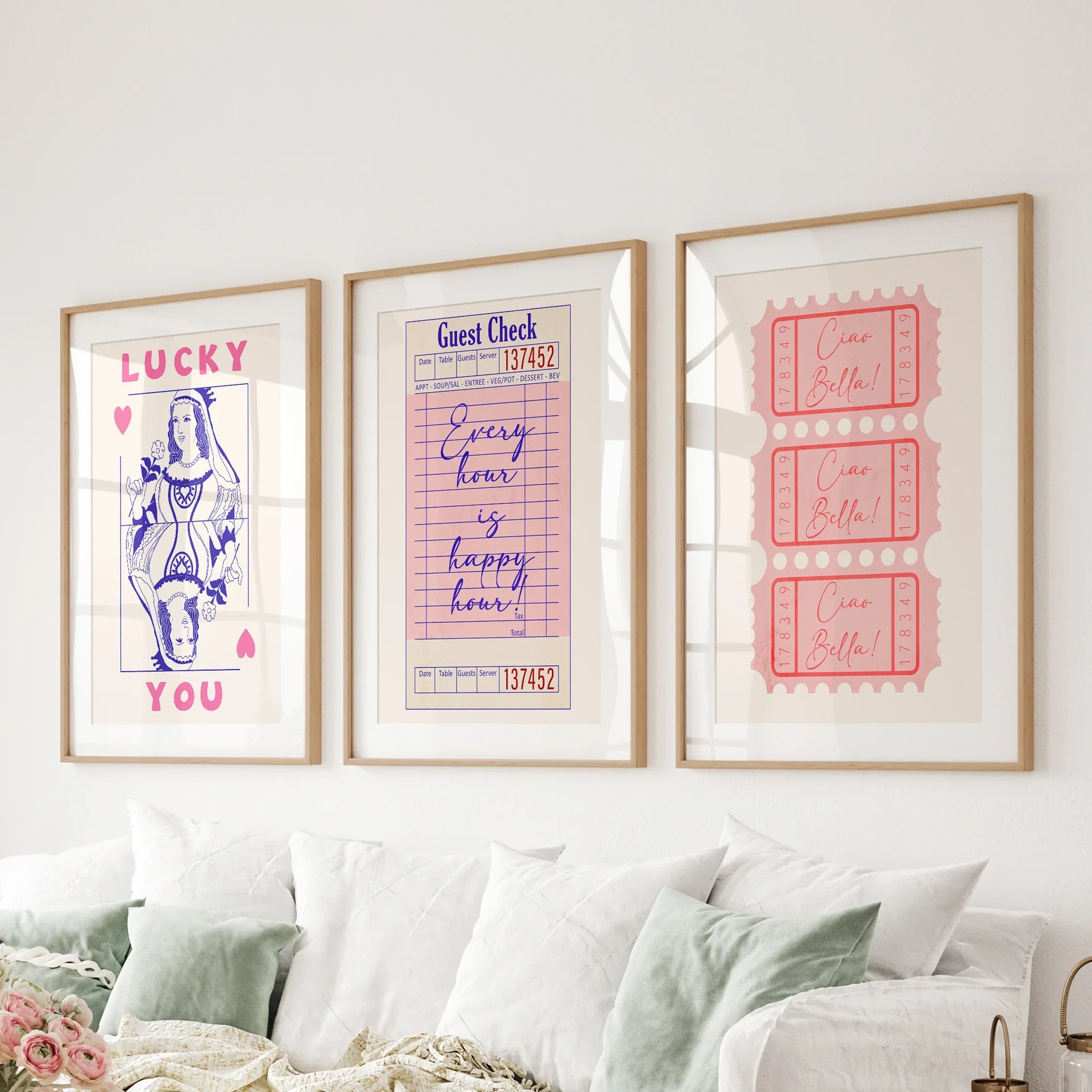 Guest Check, Playing Card Art. Retro Dopamine Set of 3 Prints