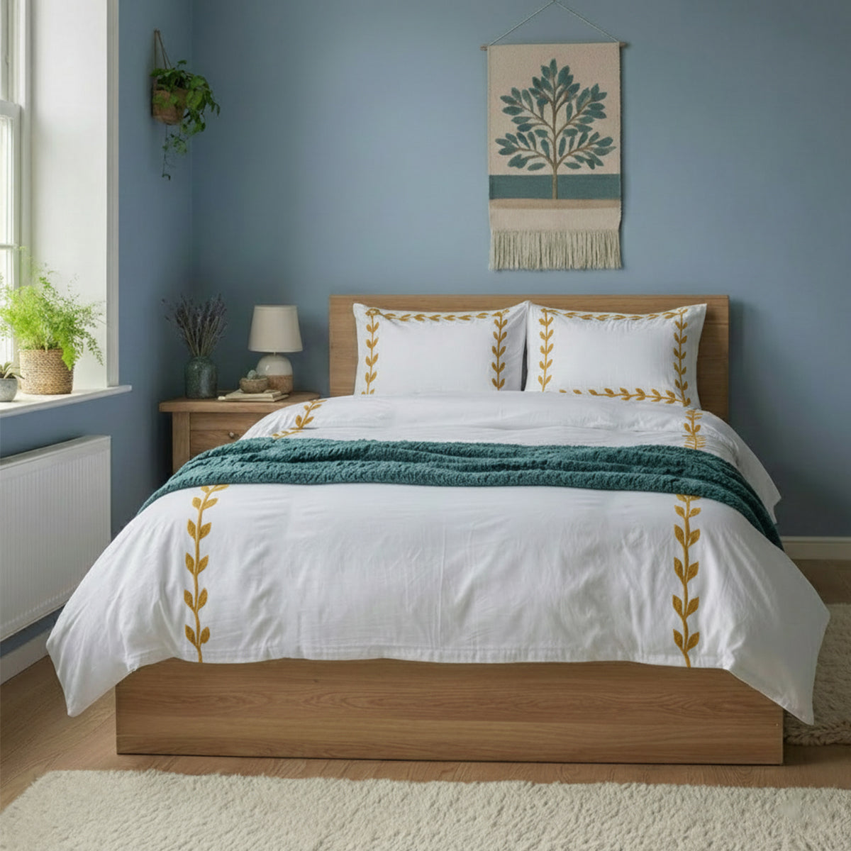 Layered Leaf Applique Cotton Duvet Cover Set