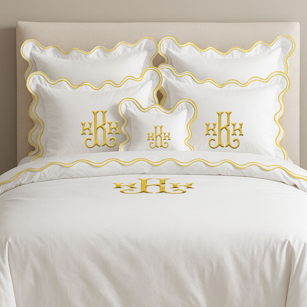 Monogram Cotton Luxurious Double Scallop Duvet Cover