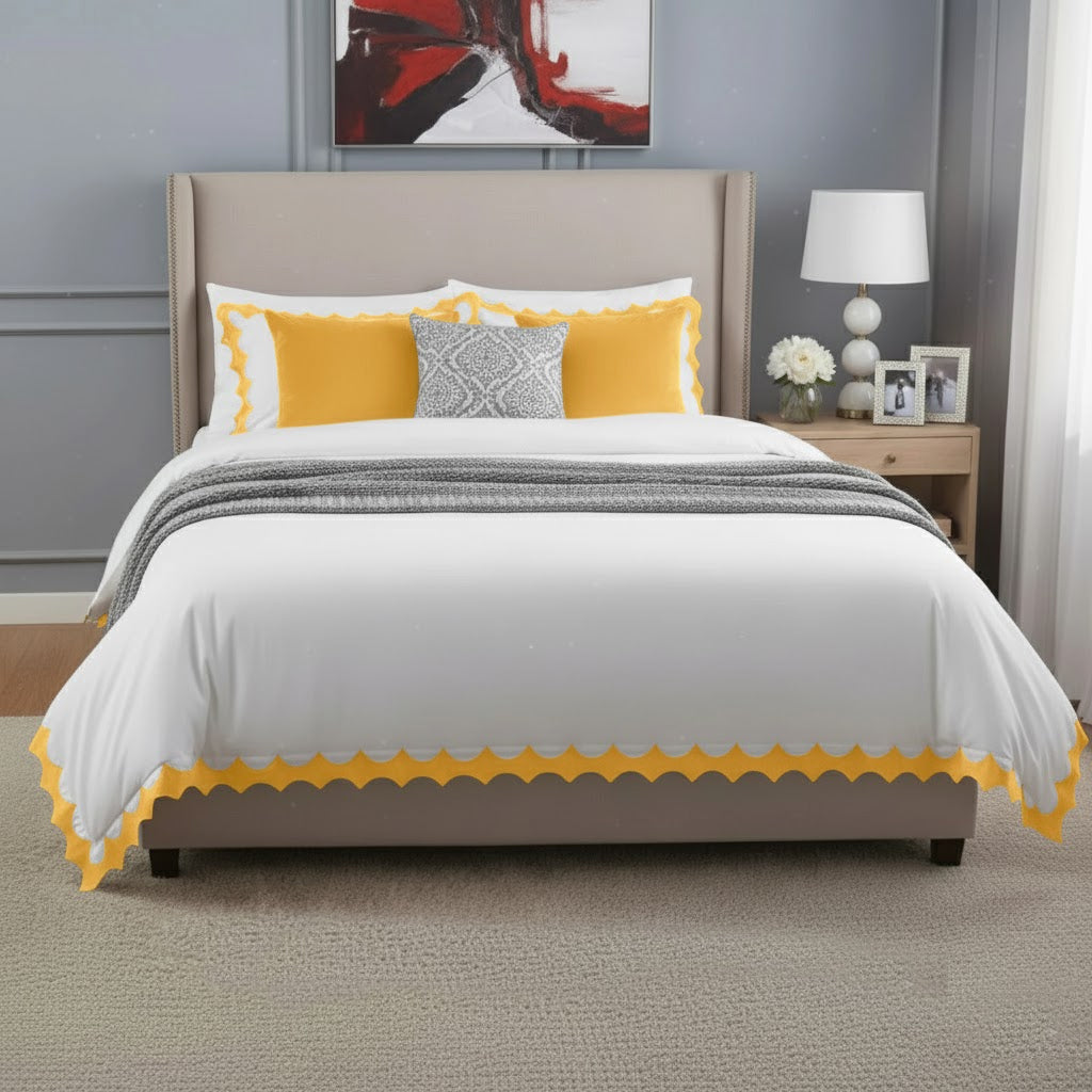Reverse Scalloped Applique Embroidery Cotton Duvet Cover Set