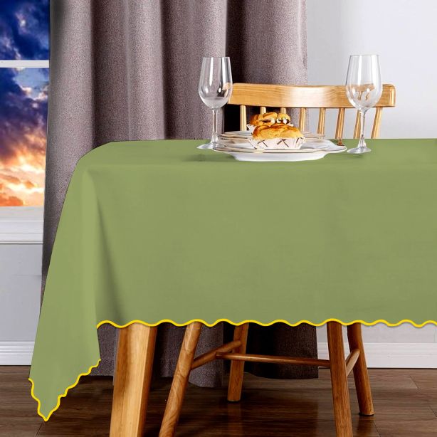 Scallop Embroidery Sateen Cotton Solid Table Cloth - Sage