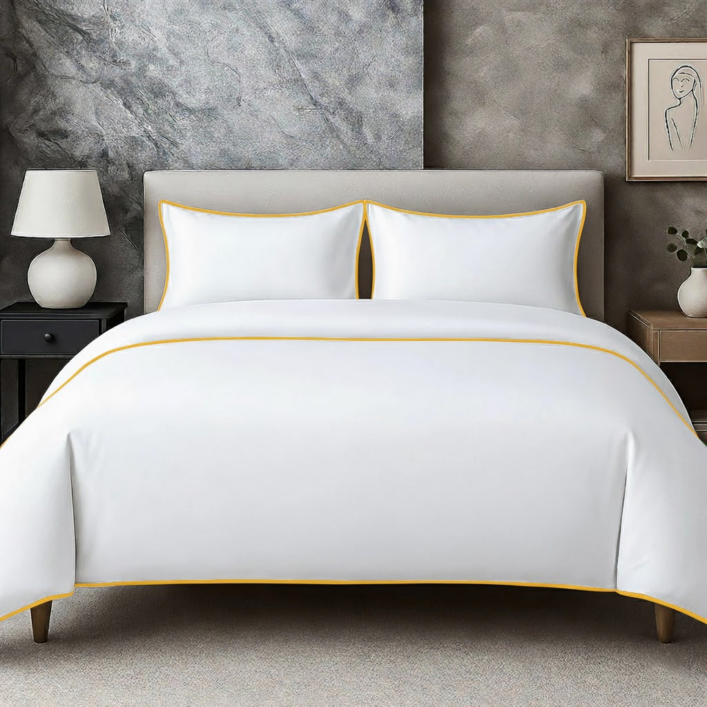 400 TC 100% Tencel Soft Silk Piping Duvet Cover Set