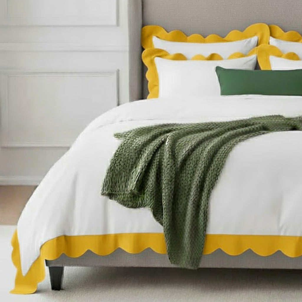 Wavy Applique Embroidery Cotton Duvet Cover Set