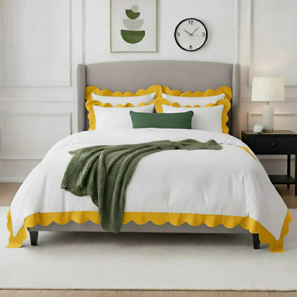 Wavy Applique Embroidery Cotton Duvet Cover Set