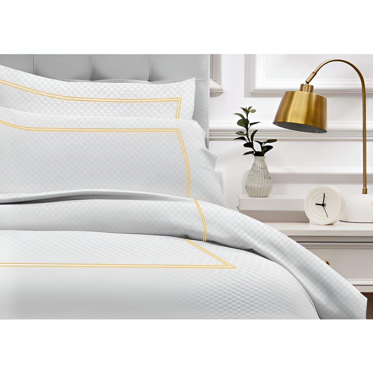400TC Cotton Double Embroidery Sateen Microcheck Duvet Cover Set