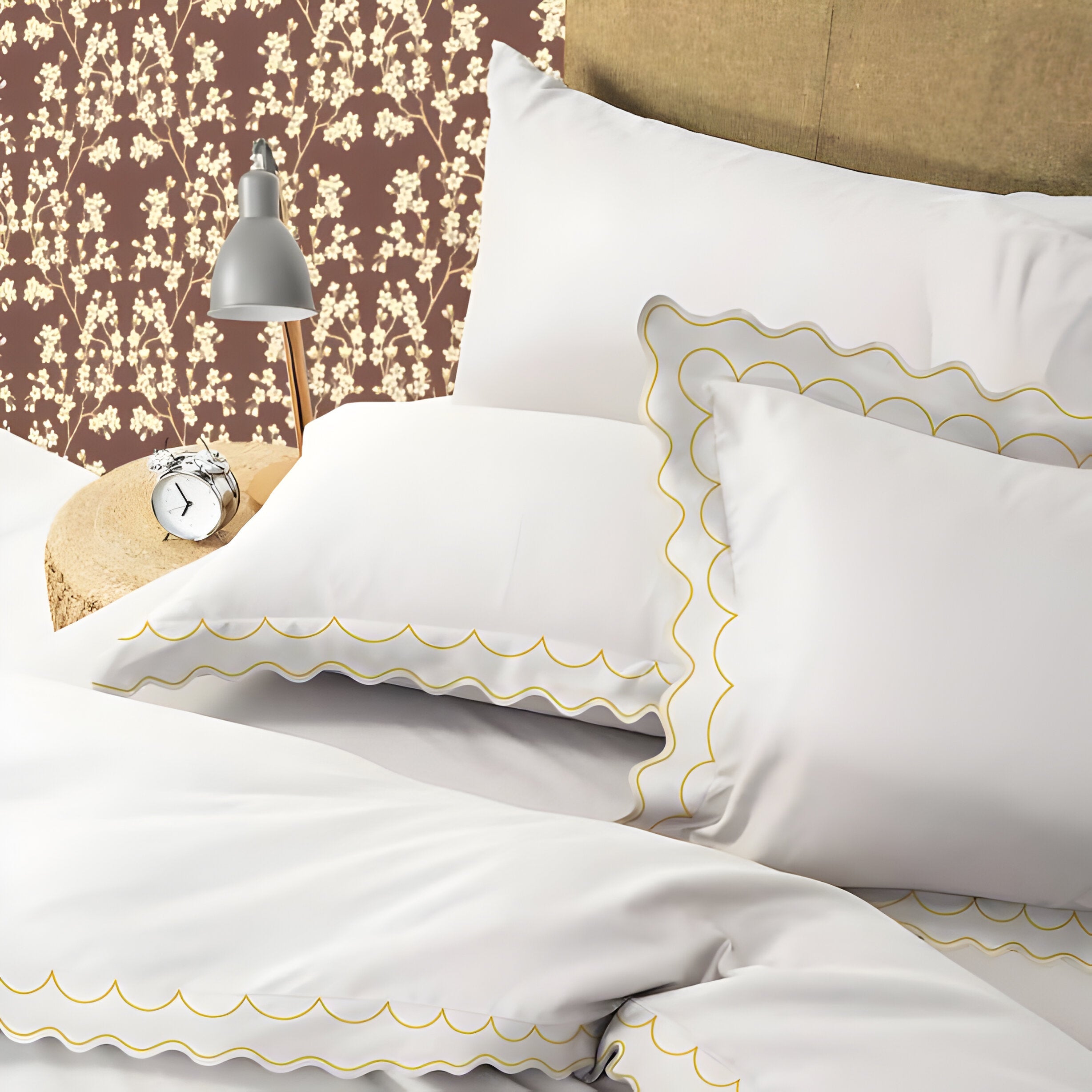 400TC Cotton Sateen Double Scallop Embroidery Duvet Cover Set