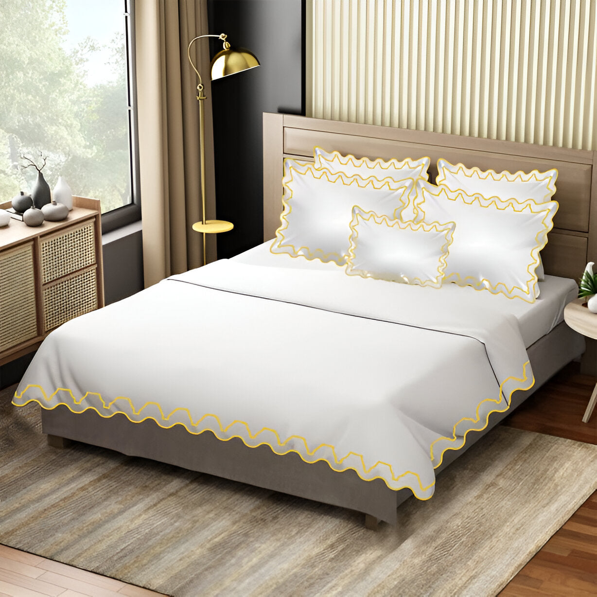Imaginary Scallop 400TC Cotton Embroidery Sateen Solid Duvet Cover Set