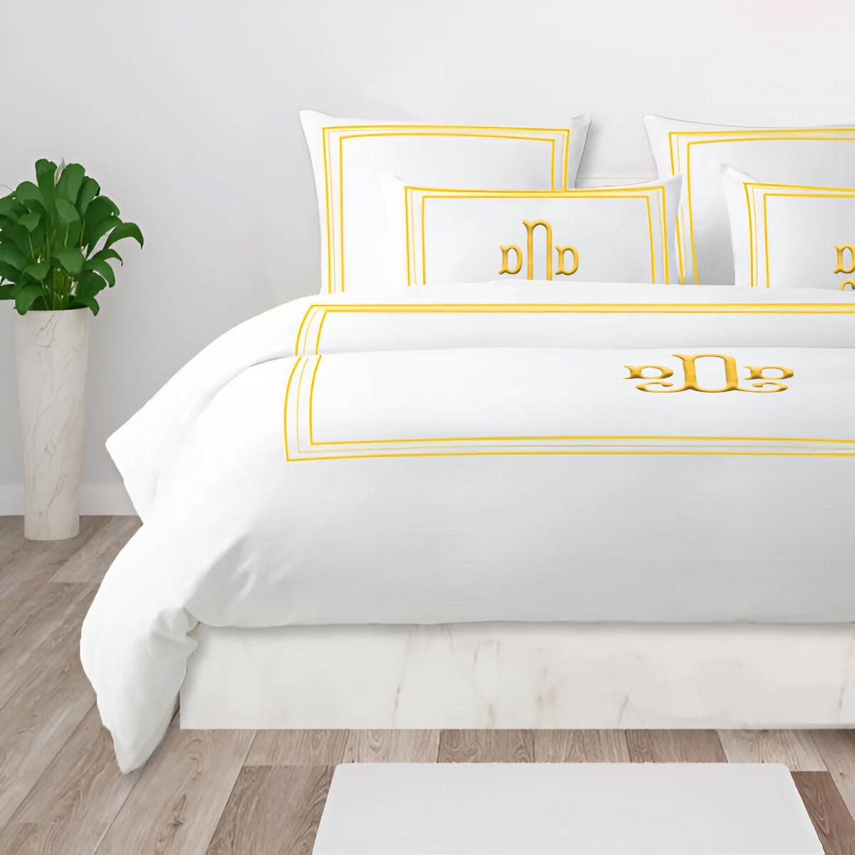Monogram 400TC Cotton Classic Embroidery Sateen Solid Duvet Cover Set
