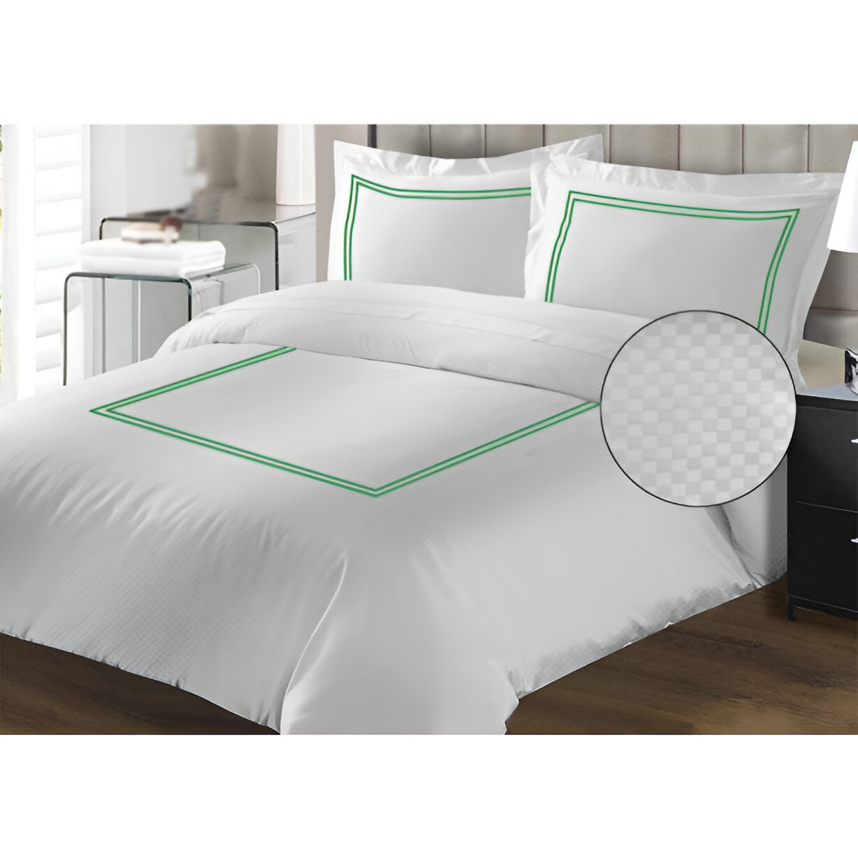 400TC Cotton Double Embroidery Sateen Microcheck Duvet Cover Set