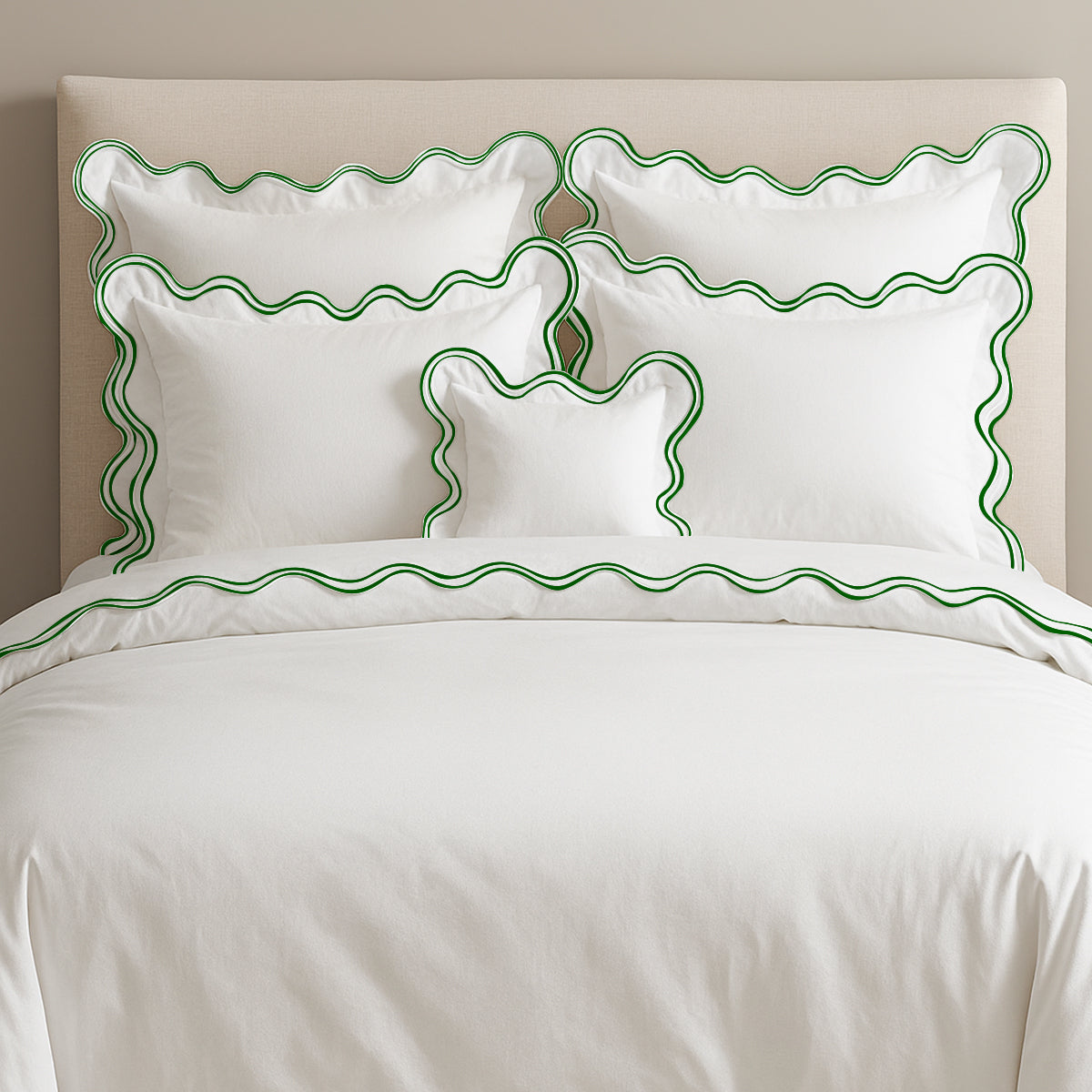 400TC Cotton Sateen Luxurious Double Scalloped Duvet Cover Set