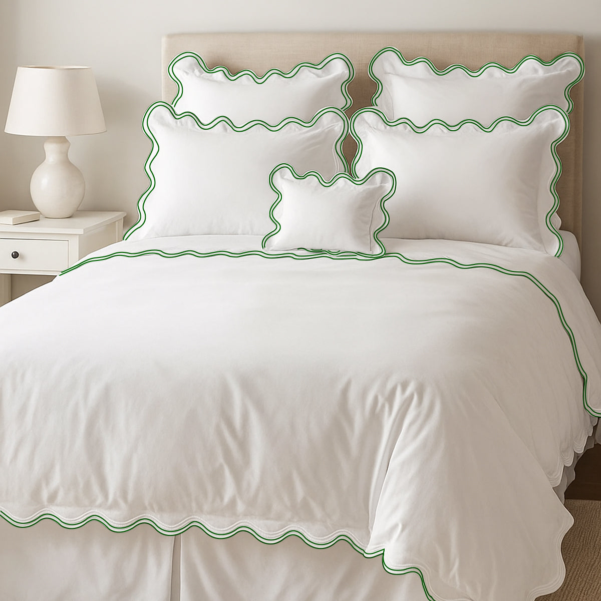 400TC Cotton Sateen Luxurious Double Scalloped Duvet Cover Set