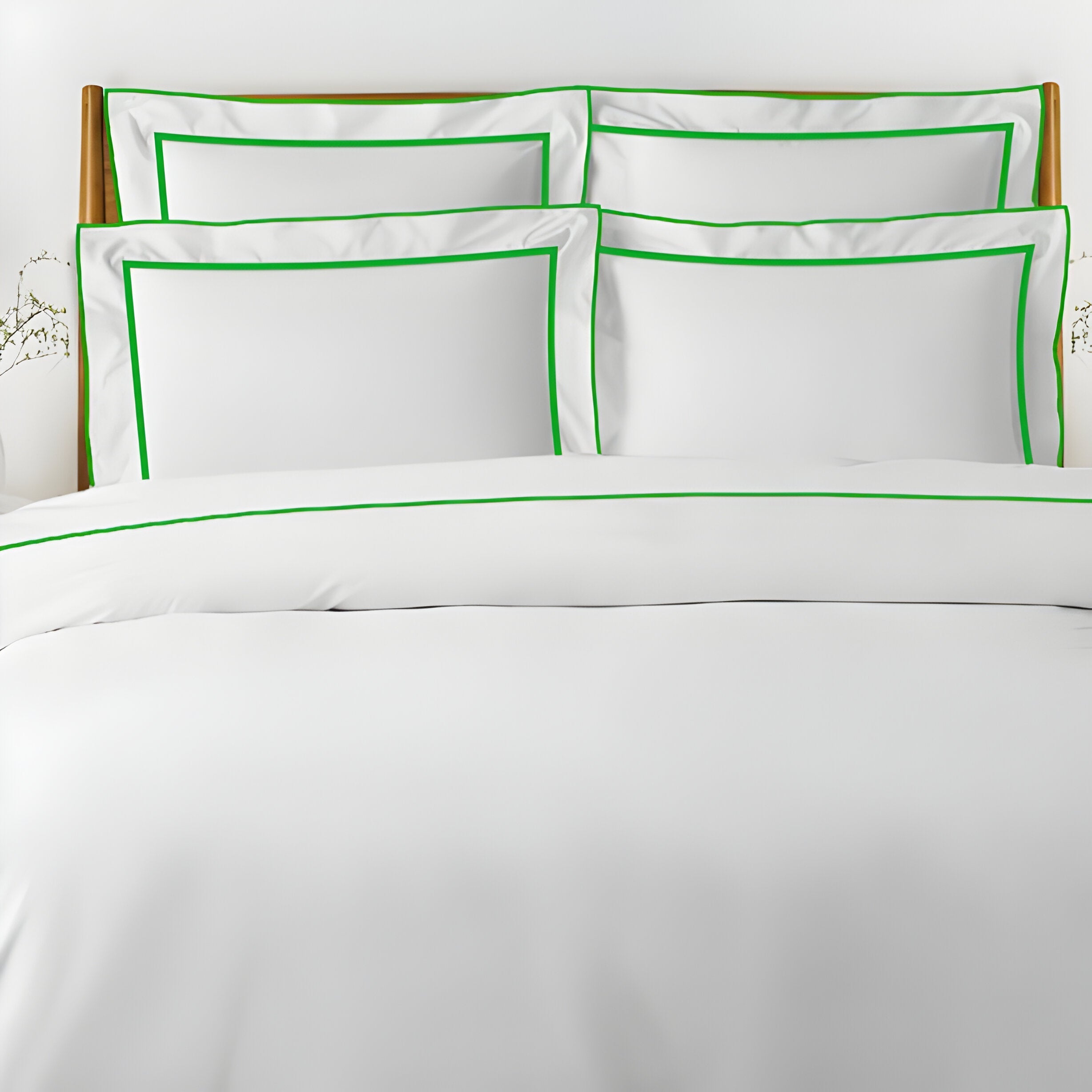 400TC Embroidery & Border Cotton Sateen Solid Duvet Cover Set