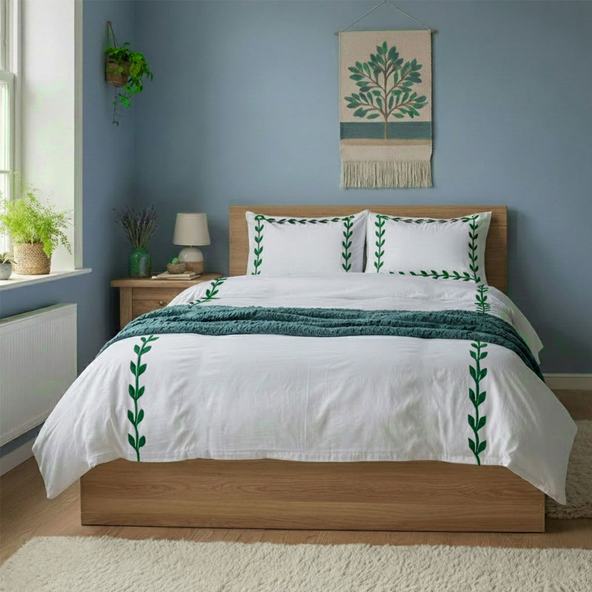 Layered Leaf Applique Cotton Duvet Cover Set