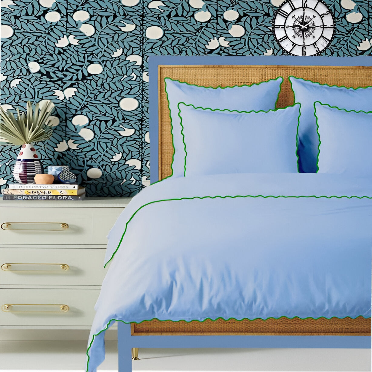 Light Blue 400TC Cotton Small Scallop Embroidery Duvet Cover Set