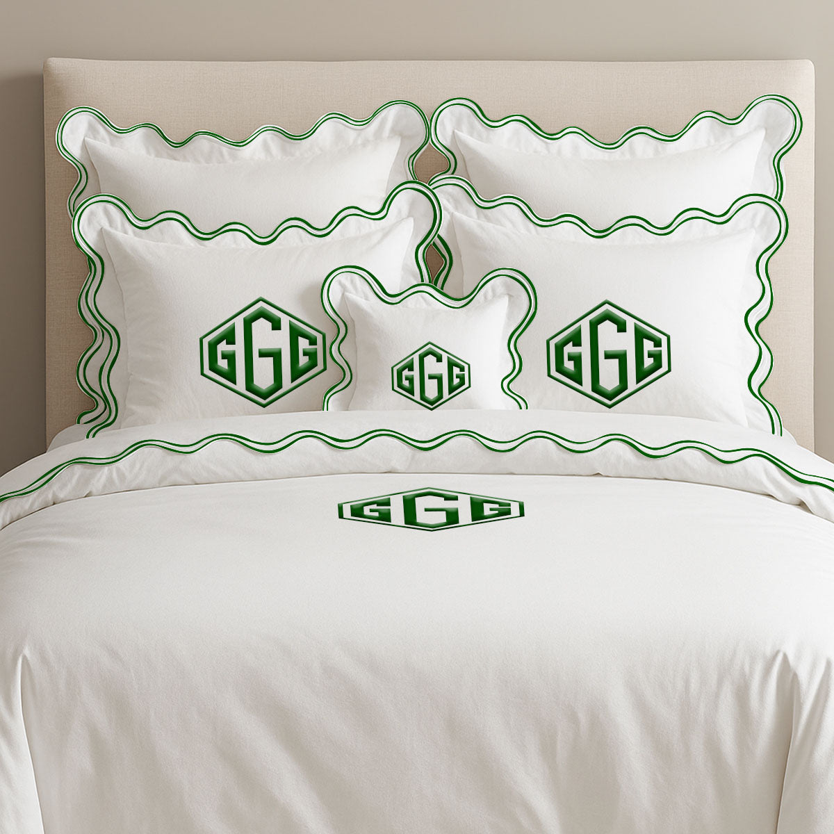 Monogram Cotton Luxurious Double Scallop Duvet Cover
