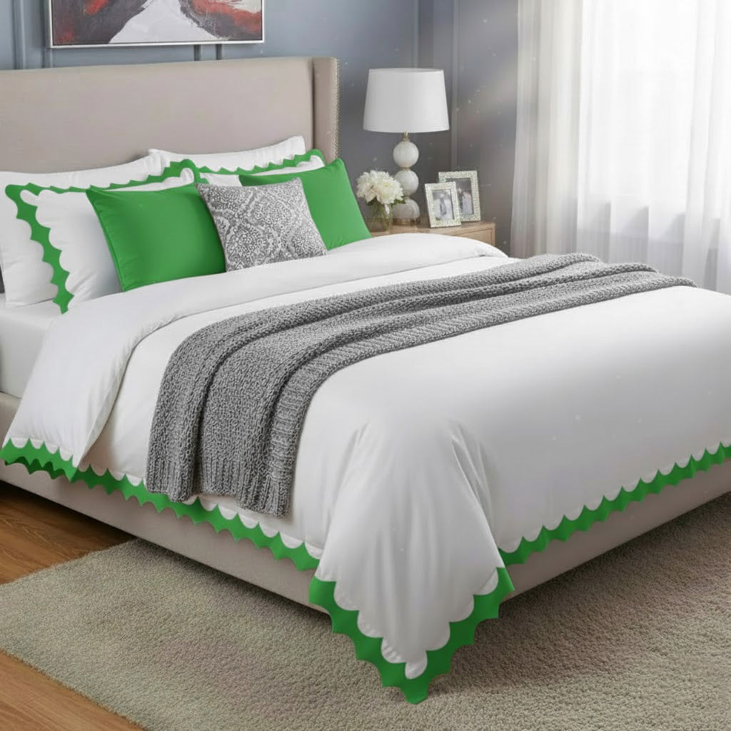 Reverse Scalloped Applique Embroidery Cotton Duvet Cover Set