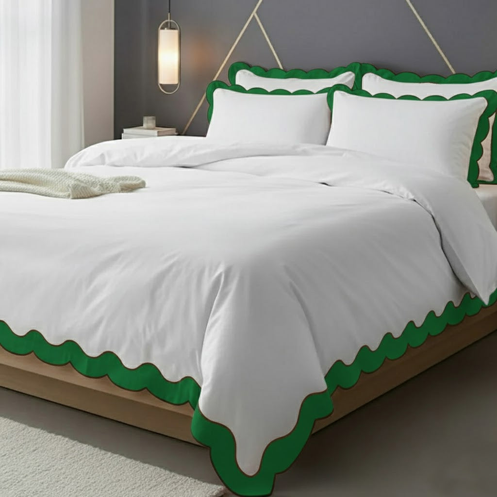 Scalloped & Wavy Applique Embroidery Cotton Duvet Cover Set