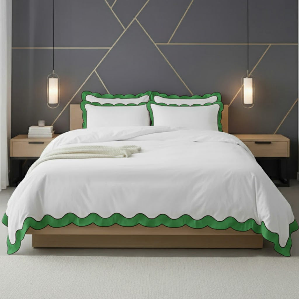 Scalloped & Wavy Applique Embroidery Cotton Duvet Cover Set