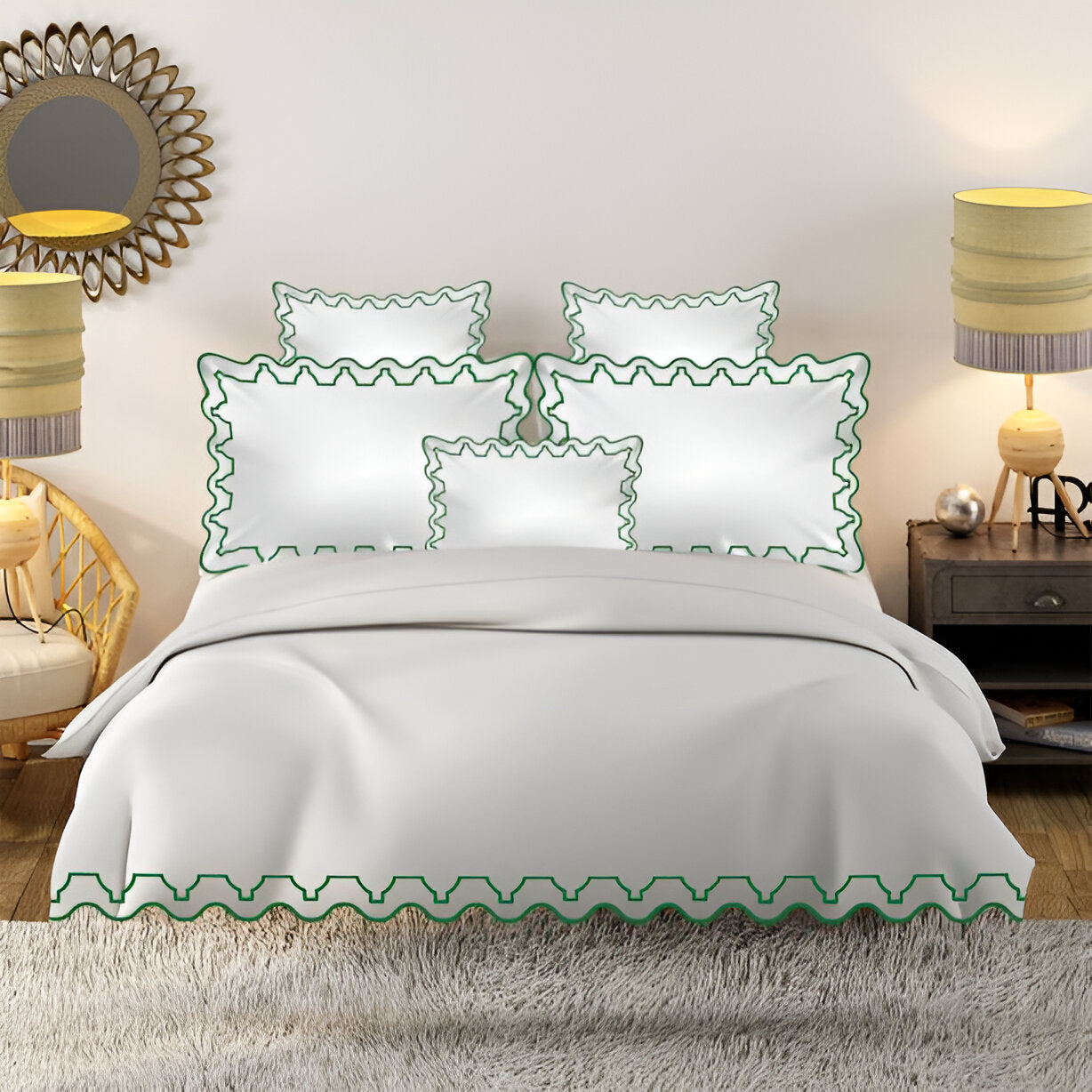 Imaginary Scallop 400TC Cotton Embroidery Sateen Solid Duvet Cover Set