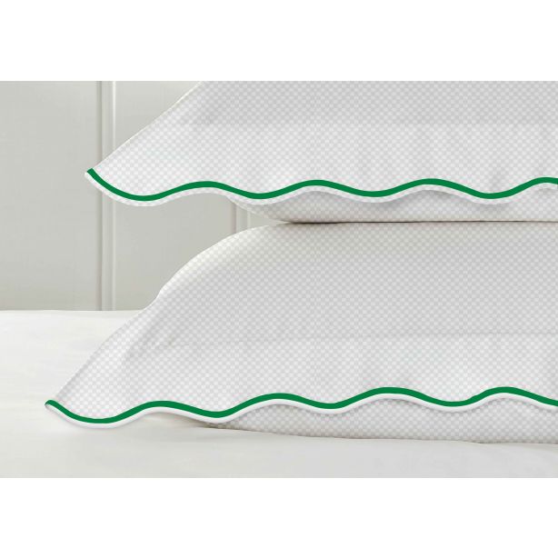 400TC Cotton Scallop Embroidery Sateen Microcheck Duvet Cover Set